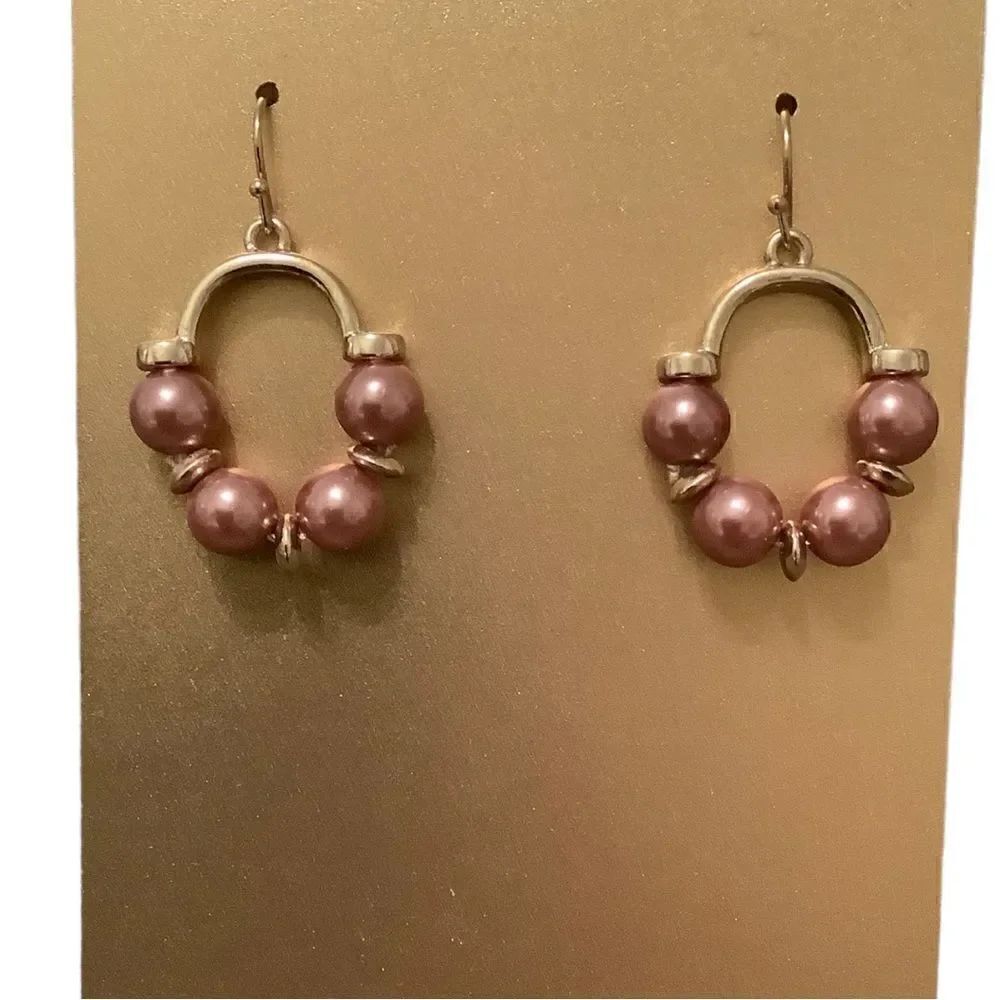 Gold tone ovals earrings with brown beads NWT